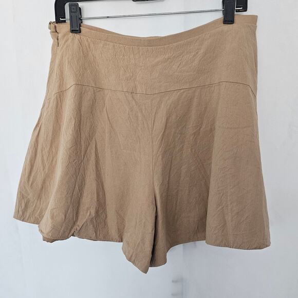 VINCE Tan Khaki Linen Blend Flounce Side Zip Shorts High Waisted sz 10 Preppy - Picture 2 of 7